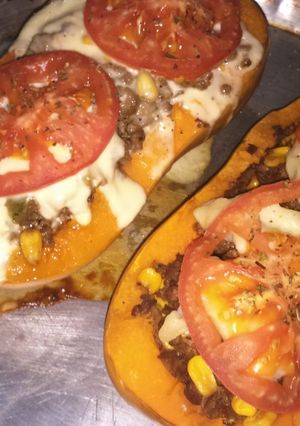 Una foto de Zapallo relleno (versiones vegan y con carne)!