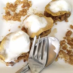 A picture of Honey Glazed Apples with Crumbled Cake.
