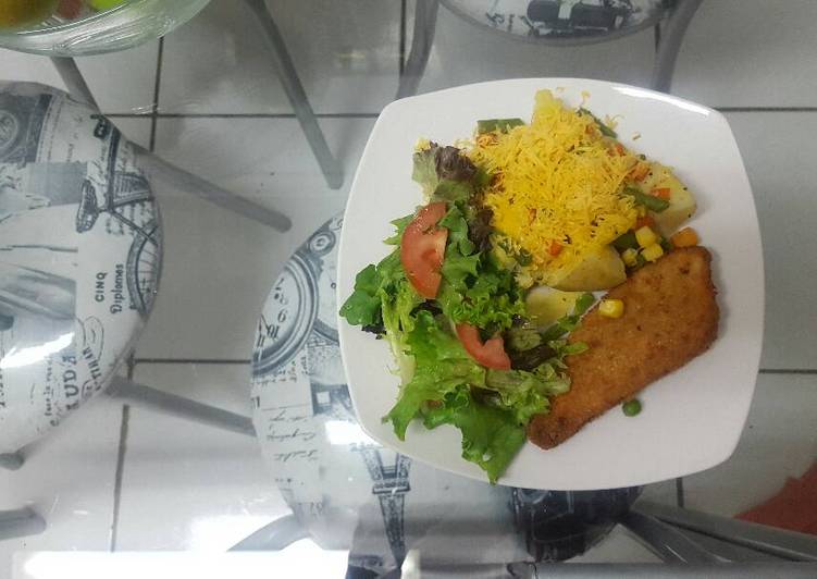 Baked veggies potato spud and salad