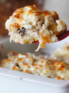 Una foto de Pastel de coliflor, patata y champiñones