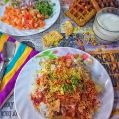 A picture of Moong dal Waffels Chat.