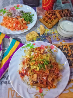A picture of Moong dal Waffels Chat.