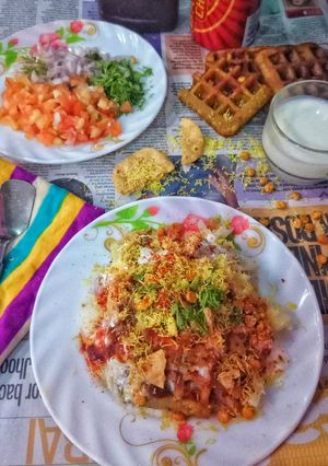 A picture of Moong dal Waffels Chat.