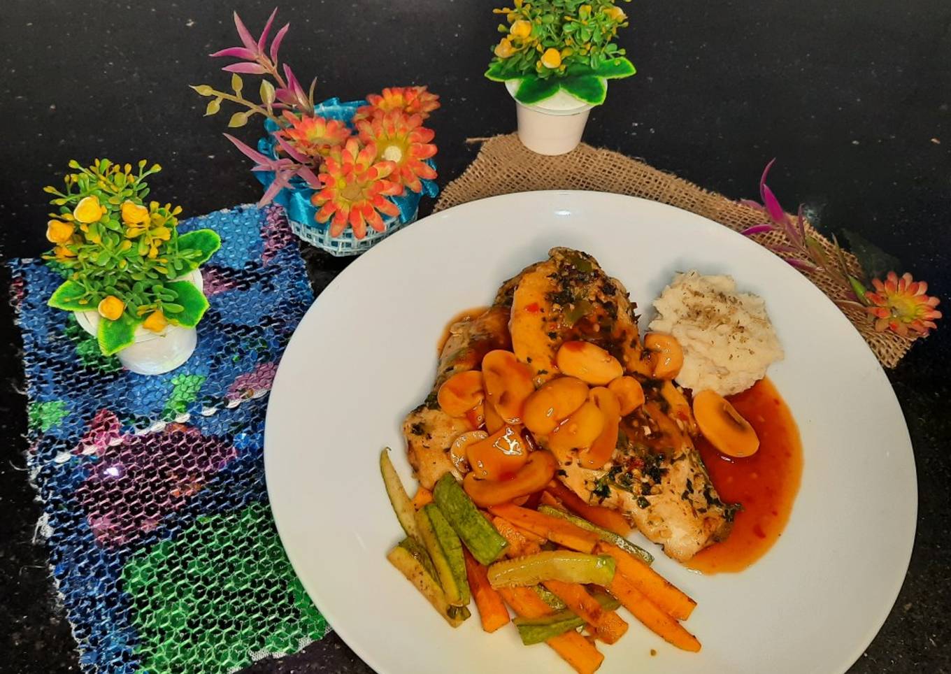Chicken steaks with spicy mexican sauce