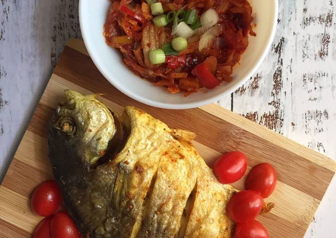Resep Ikan Bawal Sambal Kimchi #marathonRaya #ikan #minggu3 Anti Gagal