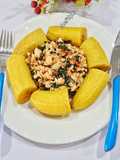 Boiled Plantain with vegetable eggs sauce 😋