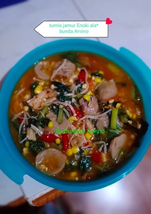 Foto resep Tumis jamur Enoki bakso saus tiram ala* bunda Arvino