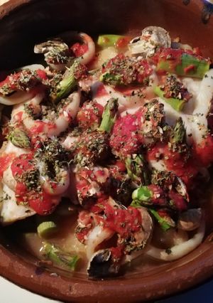 Una foto de Merluza con calamar al horno fit