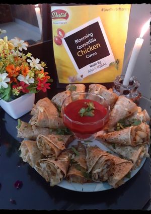 A picture of Blooming Quesadilla Chicken cones.