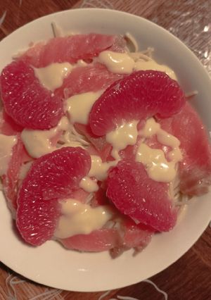 Une photo de Spaghetti truite fumée pamplemousse