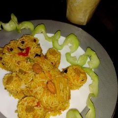Soya chaap pullav with coconut veg shot A picture of Soya chaap pullav with coconut veg shot.