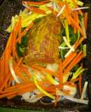 Peceto con mostaza y verduritas al horno