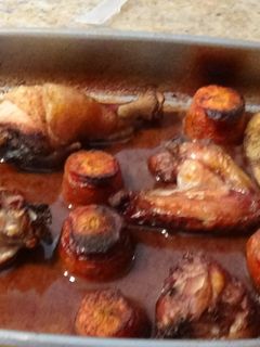Una foto de Pollo al vino tinto