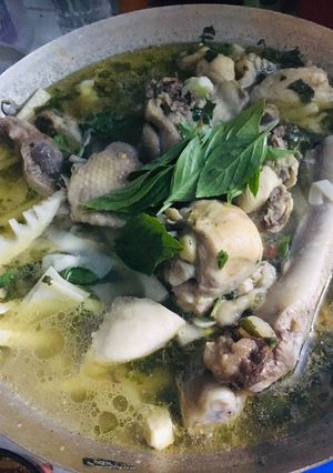 Hình của món Lẩu gà lá é (không có lá é em nấu đỡ lá quế ạ).