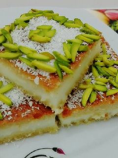 صورة لوصفة احلا صباحية مع قطعة بسبوسة بالقشطة طعم وشكل رووووعة😋😋