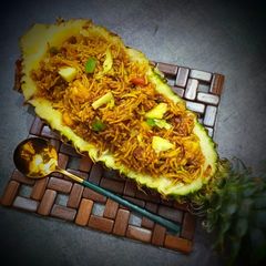 Thai pineapple fried rice A picture of Thai pineapple fried rice.
