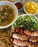 Canh khoai sọ, thịt xá xíu