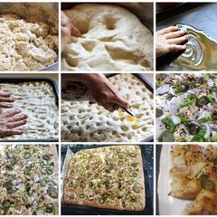 A picture of Delicious veg Focaccia no knead bread.