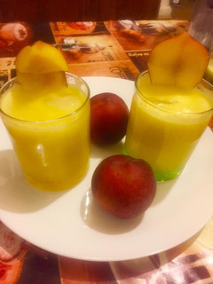 A picture of Homemade peach juice or drink.