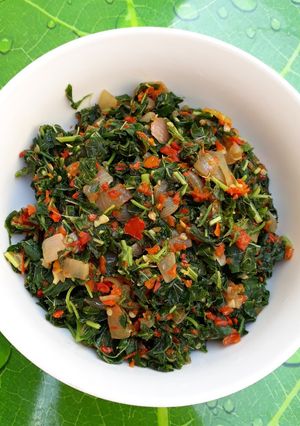 A picture of Steamed vegetable (African spinach).