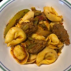 A picture of Tortellini with Hot Italian Sausage and Green Beans.
