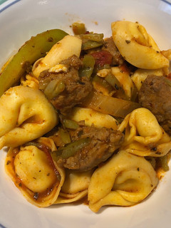 A picture of Tortellini with Hot Italian Sausage and Green Beans.