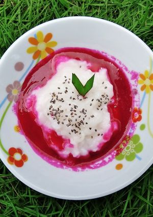 Foto resep Cemilan MPASI 8 bulan. Bubur sumsum saus buah naga