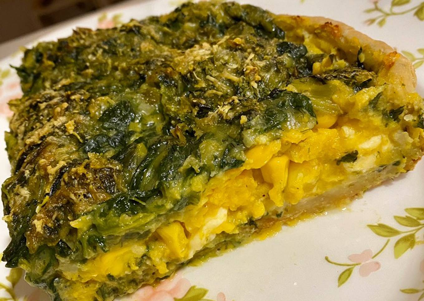 Tarta de espinaca, puerro, choclo y calabaza 🥧