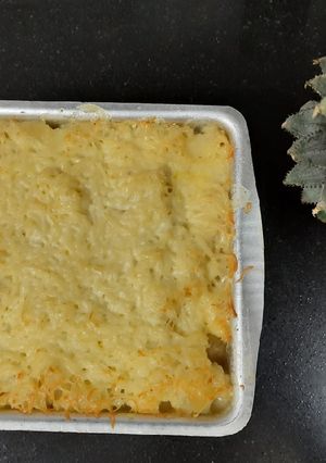 चीज़ बेक्ड मैकरॉनी विध पाइनएप्पल ( cheese baked macaroni with pineapple रेसिपी मुख्य फोटो