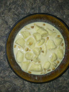 A picture of Banana, milk and groundnut.