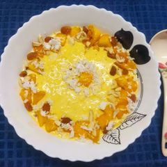 A picture of Chilled Himsagar Mango Coconut Rice Kheer or Pudding.