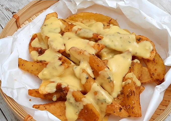 Resep Kentang goreng dan saos keju || Cheesy wedges ala KFC😋 yang Bisa Manjain Lidah