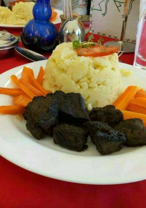 A picture of Pan fried liver,vichy carrots and mashed potatoes.
