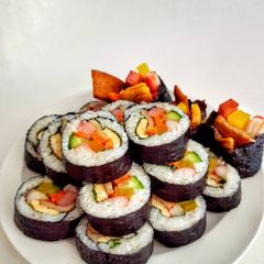 A picture of Kimbap (Korean seaweed rice rolls).