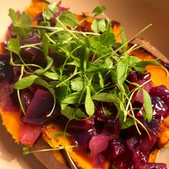 A picture of Sweet potato and red cabbage - vegan option.
