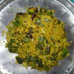 A picture of Lady's finger yellow daal stir fry.