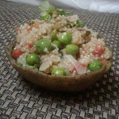 Finger millet katori with vegetable samak rice A picture of Finger millet katori with vegetable samak rice.