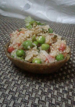 A picture of Finger millet katori with vegetable samak rice.