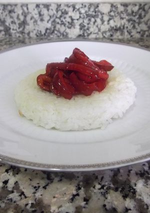 Foto principal de Hamburguesa de arroz con pimientos caramelizados