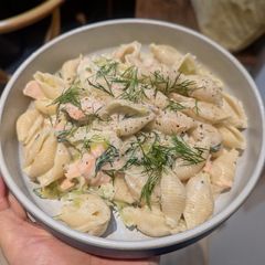 A picture of Creamy Lemon Salmon Pasta.