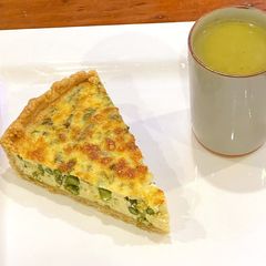 A picture of Asparagus Quiche and Soup.