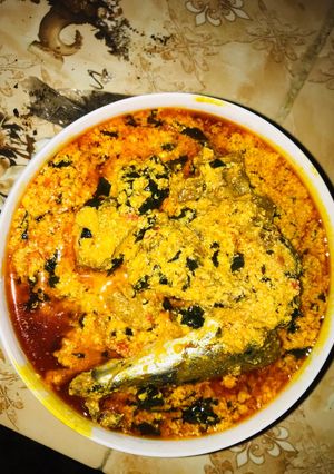 A picture of Title:EGUSI SOUP(caking method).