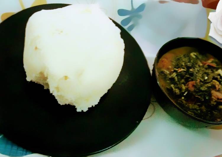 Pounded yam and Vegetables soup