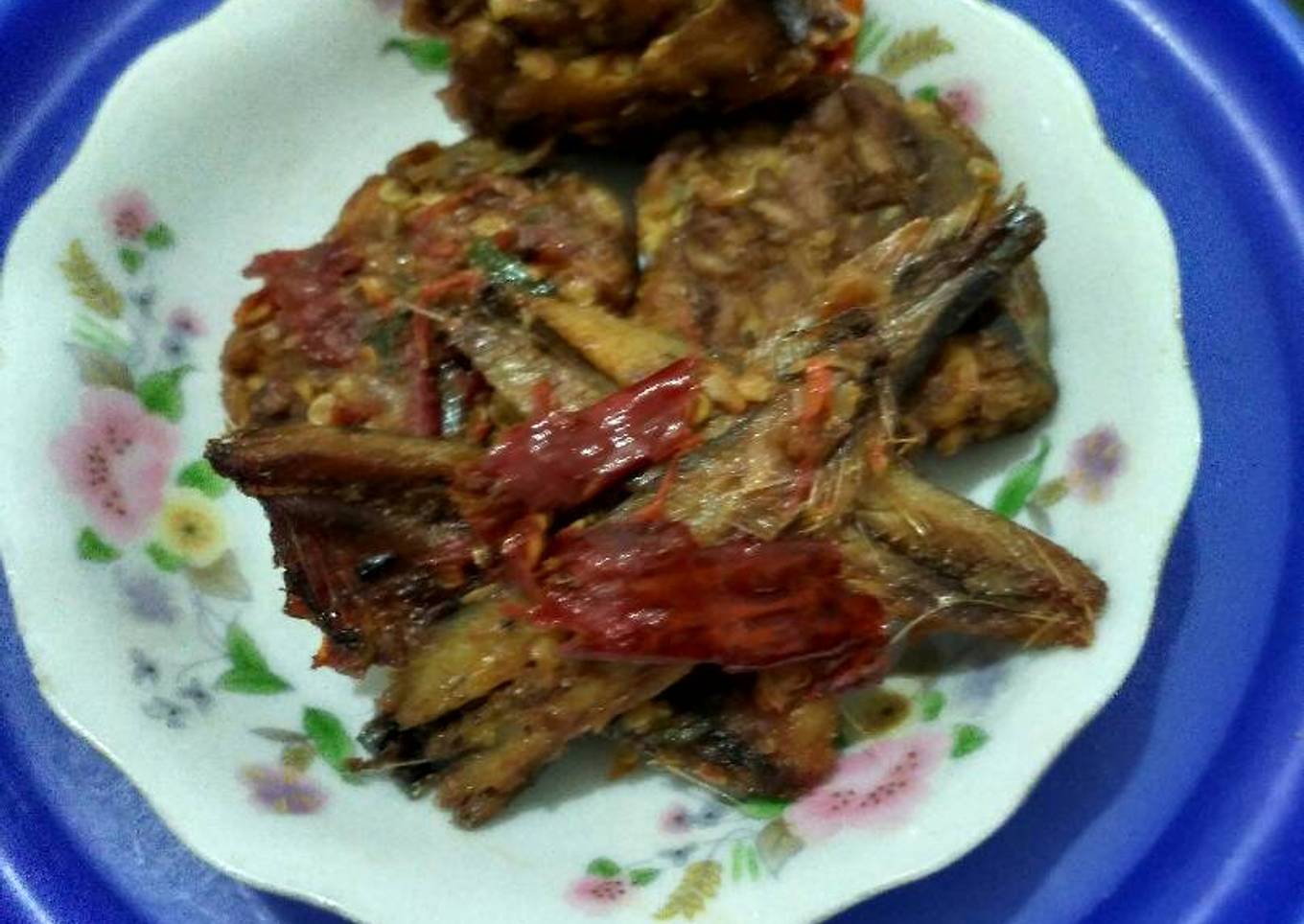 Balado ikan asin rebus geprek tempe goreng