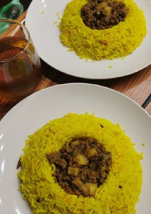 صورة لوصفة رز أصفر مع اللحمة المفرومة