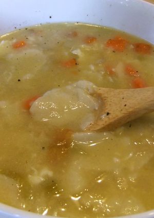 A picture of Chicken Noodle Soup with Tortillas.