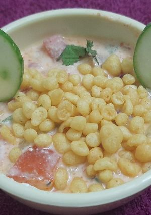 A picture of Boondi veg raita.