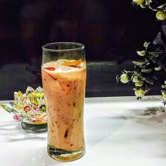 Plum peach coconut smoothie A picture of Plum peach coconut smoothie.