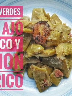 Una foto de Judías verdes con ajo y jamón ibérico