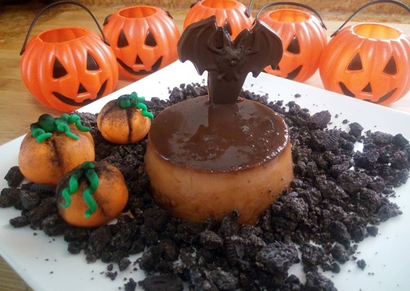 Flan de Calabaza con Decoración Halloween